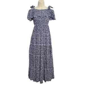 Sweet Lovely By Jen Maxi Dress SZ Small Blue Floral White Tiered